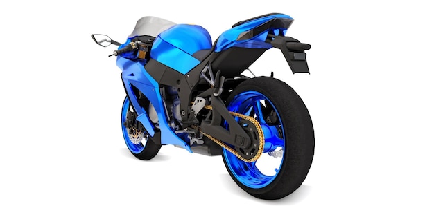 Moto 3D super esportes azul em fundo branco isolado. Ilustração 3D.