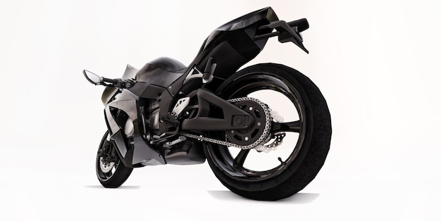 Moto 3D super esportes preto sobre fundo branco isolado. Ilustração 3D.