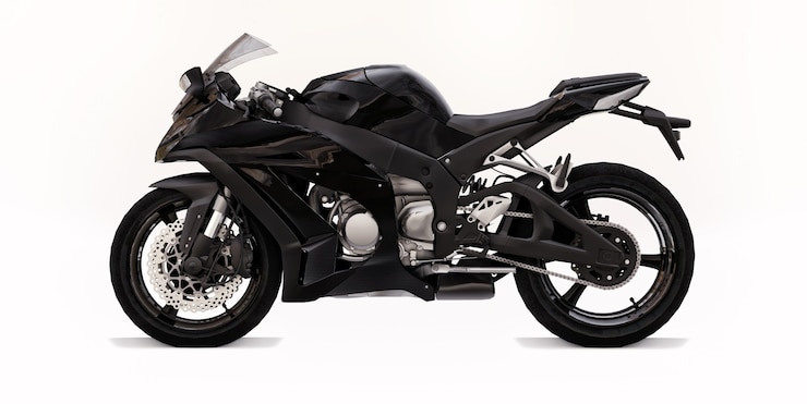 Foto moto 3d super esportes preto sobre fundo branco isolado. ilustração 3d.