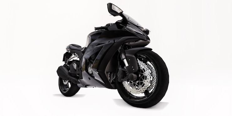 Foto moto 3d super esportes preto sobre fundo branco isolado. ilustração 3d.