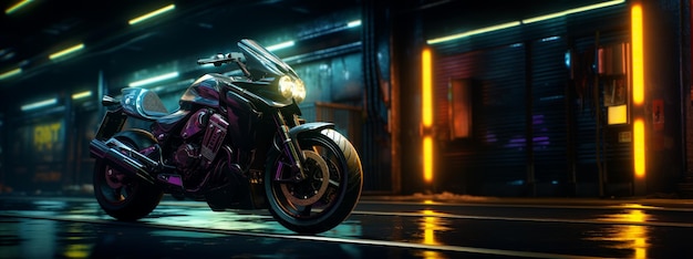 Moto cyberpunk con espacio de copia IA generativa