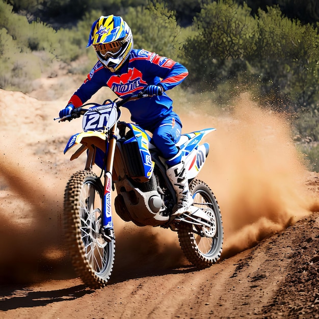 Moto de corrida de rali em arte generativa de estrada de terra por IA