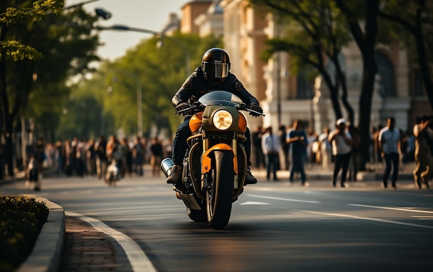 Moto de corrida rápida dirigindo fundo de pista de corrida com espaço de cópia