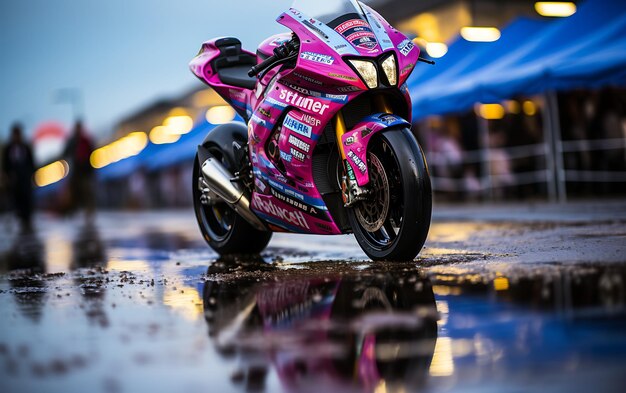 Moto de corrida rápida dirigindo fundo de pista de corrida com espaço de  cópia