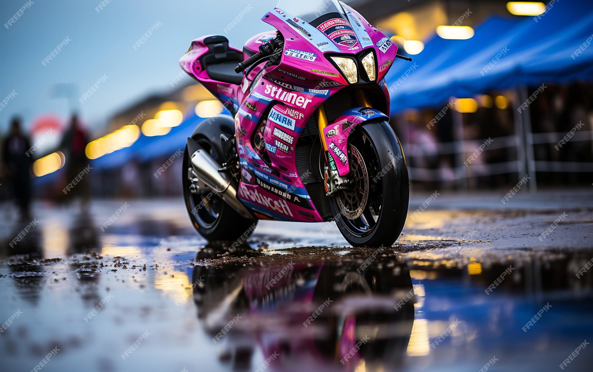 Moto de corrida rápida dirigindo fundo de pista de corrida com espaço de  cópia