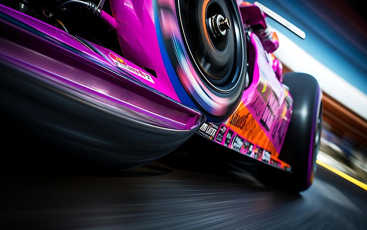 Foto moto de corrida rápida dirigindo fundo de pista de corrida com espaço de cópia