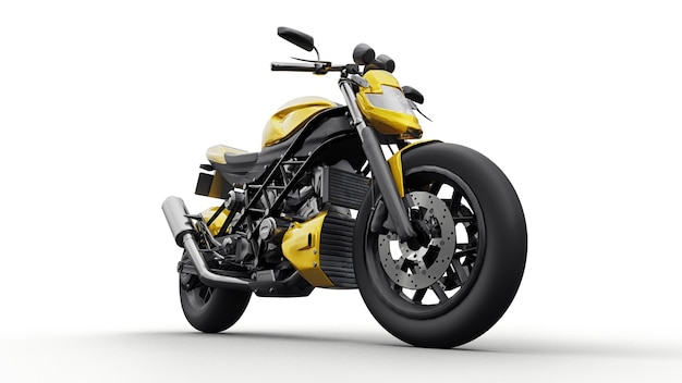 Foto moto desportiva super amarela sobre fundo branco. ilustração 3d.