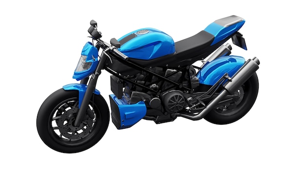 Moto esporte super azul sobre fundo branco. Ilustração 3D.