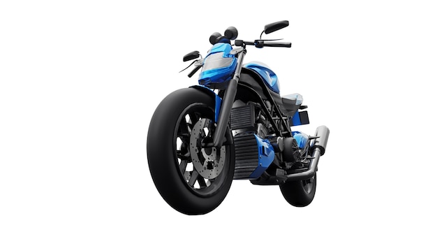 Moto esporte super azul sobre fundo branco. Ilustração 3D.