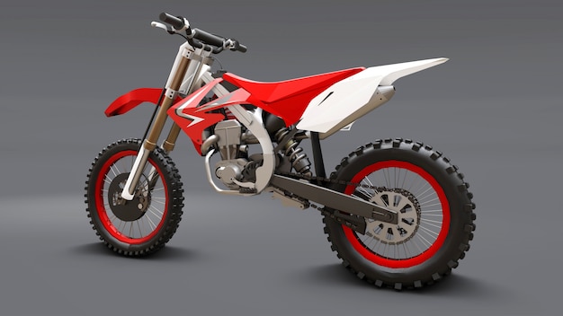 Moto esporte vermelho e branco para cross-country em cinza