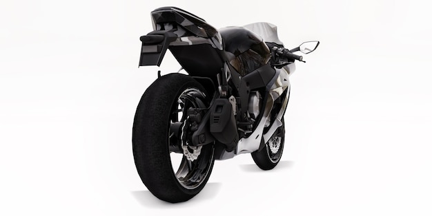 Moto esportiva super preta 3d em fundo branco isolado. ilustração 3d.