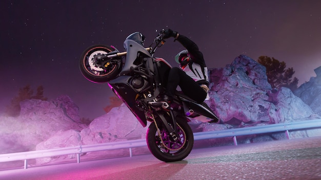Moto-Fahrer macht einen Stunt auf seinem Motorrad Motorrad-Stunt fahren