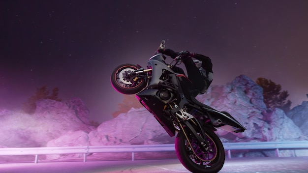 Moto-Fahrer macht einen Stunt auf seinem Motorrad Motorrad-Stunt fahren