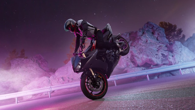 Moto-Fahrer macht einen Stunt auf seinem Motorrad Motorrad-Stunt fahren