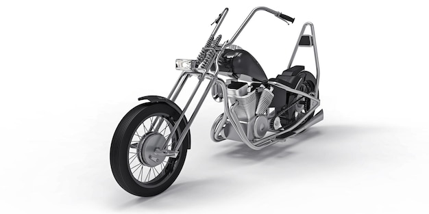 Moto personalizada clásica negra aislada sobre fondo blanco. Representación 3D.