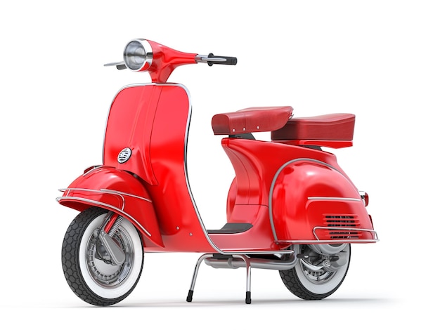 Moto scooter rojo clásico o ciclomotor aislado en whte