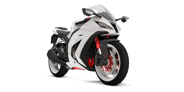 Moto super desportiva branca 3D em fundo branco isolado. Ilustração 3D.