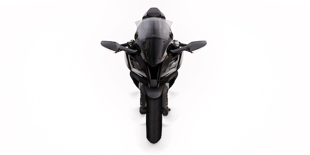 Moto superdeportiva negra 3d sobre fondo blanco aislado. Ilustración 3D.