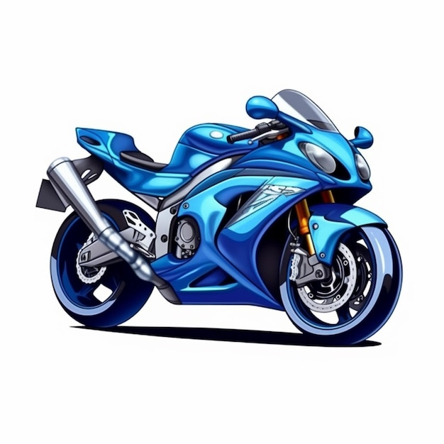 Una motocicleta azul se muestra en un estilo de dibujos animados.