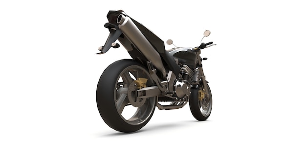 Motocicleta biplaza deportiva urbana negra sobre fondo blanco. Ilustración 3D.