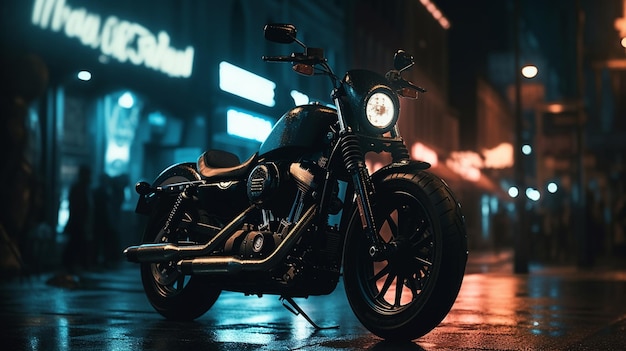 Una motocicleta en una calle mojada bajo la lluvia.