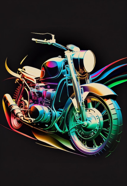 Motocicleta colorida com fundo preto e IA generativa