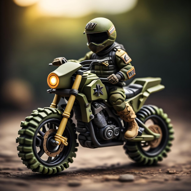 Motocicleta com brinquedo de soldado