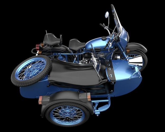 Motocicleta com sidecar isolado na ilustração de renderização 3d de fundo