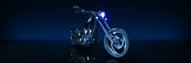 Motocicleta, configuración de estudio sobre un fondo oscuro. representación 3d