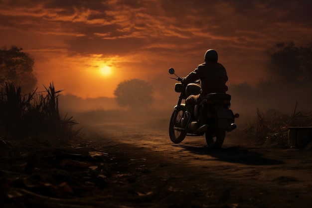 Motocicleta Dawn Patrol na luz da manhã gerada por Ai