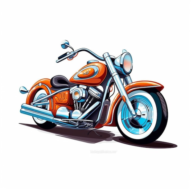 motocicleta de desenho animado com tinta laranja e azul na frente generativa ai