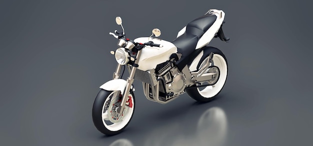 Motocicleta de dois lugares de esporte urbano branco em uma ilustração 3d de fundo cinza