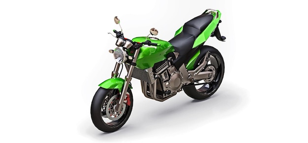 Motocicleta de dois lugares de esporte urbano verde em uma ilustração 3d de fundo branco