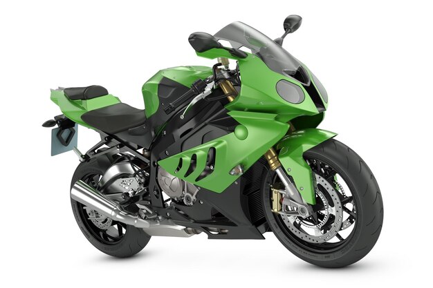 Motocicleta deportiva verde aislada sobre un fondo blanco Ilustración 3D