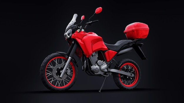 Motocicleta de enduro turística ligera roja en ilustración 3d negra