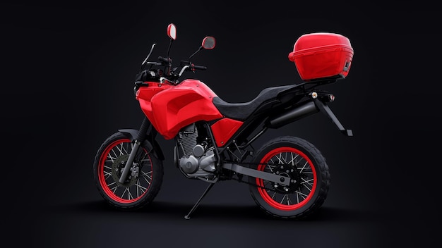 Motocicleta de enduro turística ligera roja en ilustración 3d negra