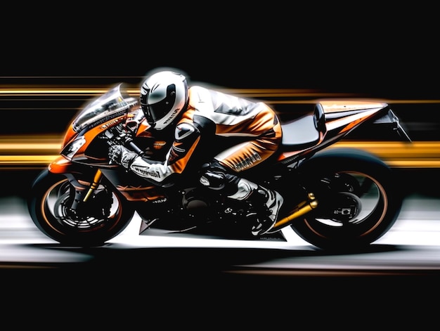 La motocicleta es negra y naranja.