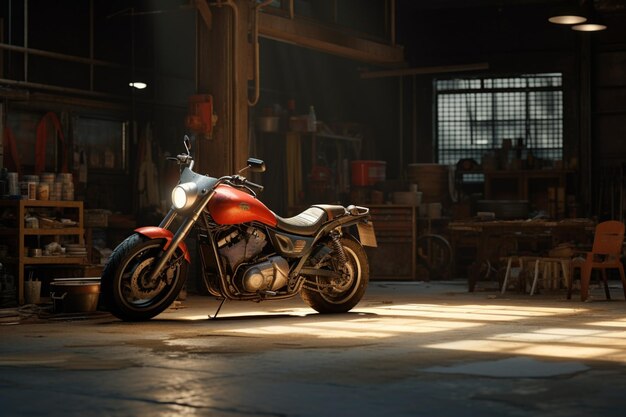motocicleta estacionada na garagem ou no armazém