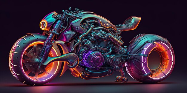 Motocicleta futurista inspirada em cyberpunk como um objeto brilhante de poder infinito AIGenerated