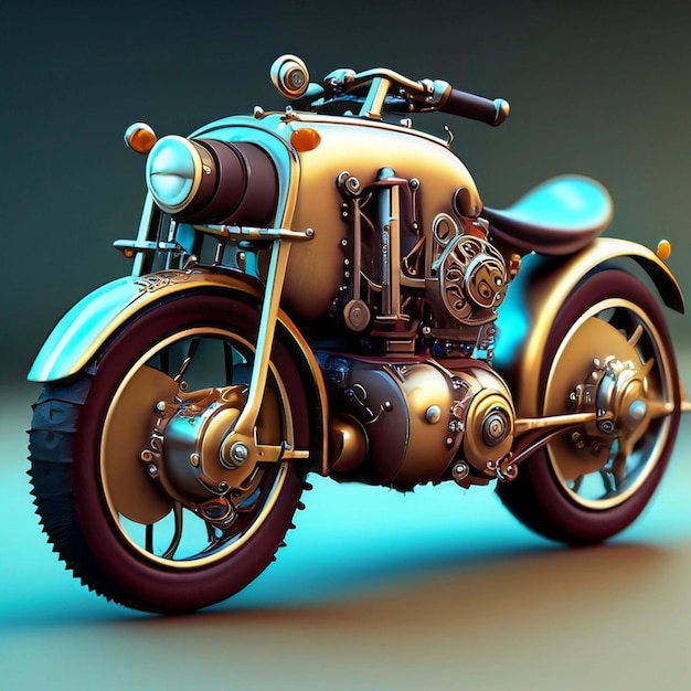 Motocicleta inspirada en Steam punk con fondo de arquitectura de época renderizado 3d