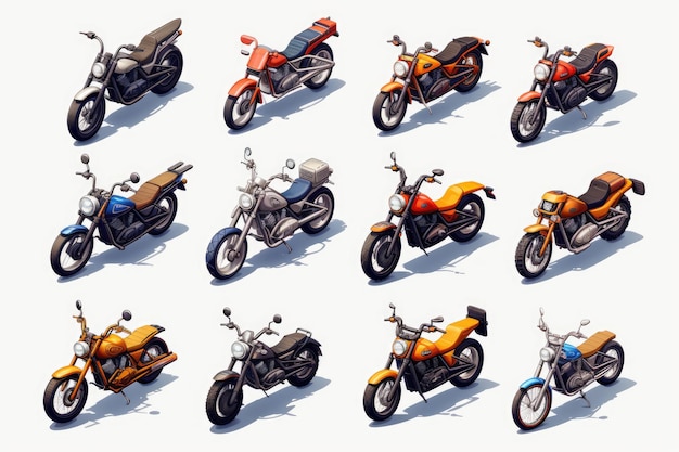 Foto motocicleta isométrica juego de ilustración realista activo