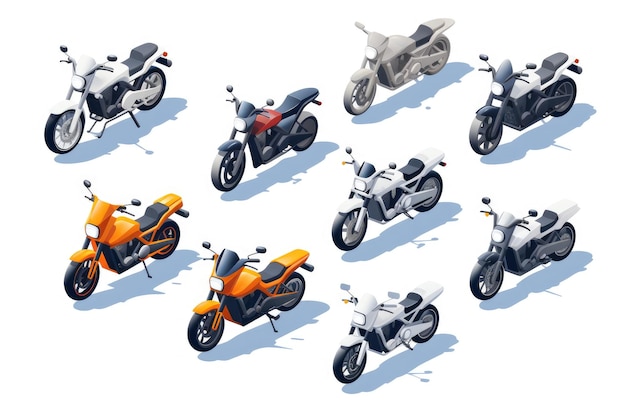 Foto motocicleta isométrica juego de ilustración realista activo