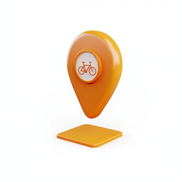 Motocicleta laranja brilhante mapa 3D geo pin em fundo branco