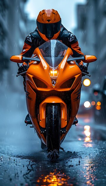 Foto una motocicleta con una luz en ella que es naranja