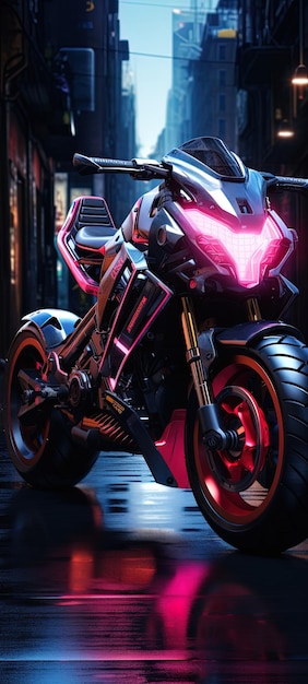 Foto una motocicleta con una luz trasera púrpura