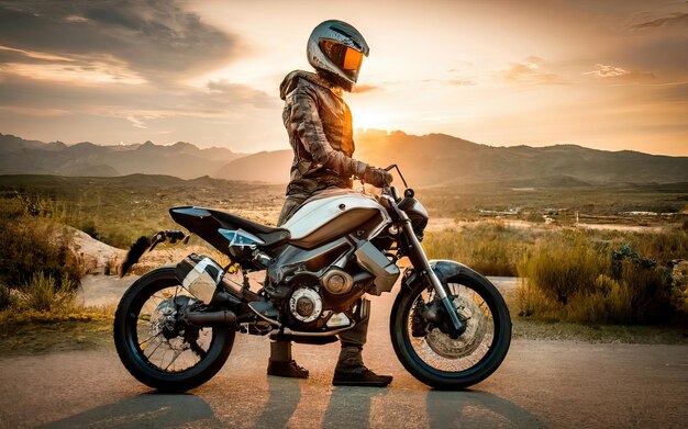 Motocicleta moderna em uma bela paisagem