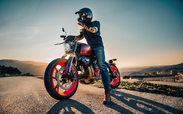 Foto motocicleta moderna en un hermoso paisaje