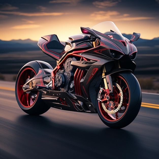 motocicleta na estrada com renderização blur3d de movimento