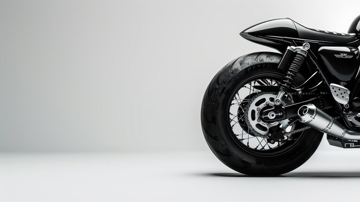 Una motocicleta negra con un neumático negro