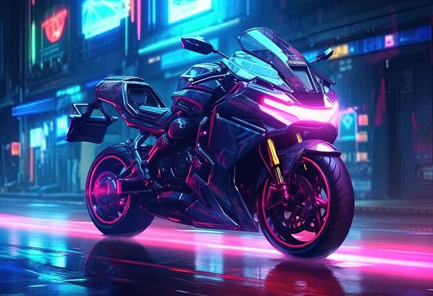 motocicleta no estilo da iconografia cyberpunk surreal